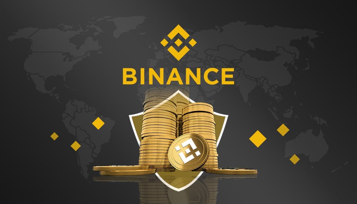 World map and Binance logo